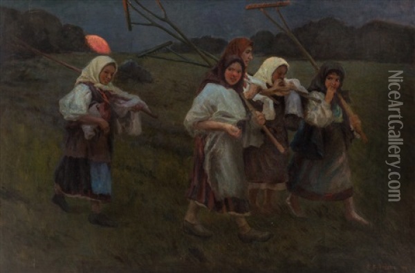 After The Harvest Oil Painting - Feodor Feodorovich Bukholts