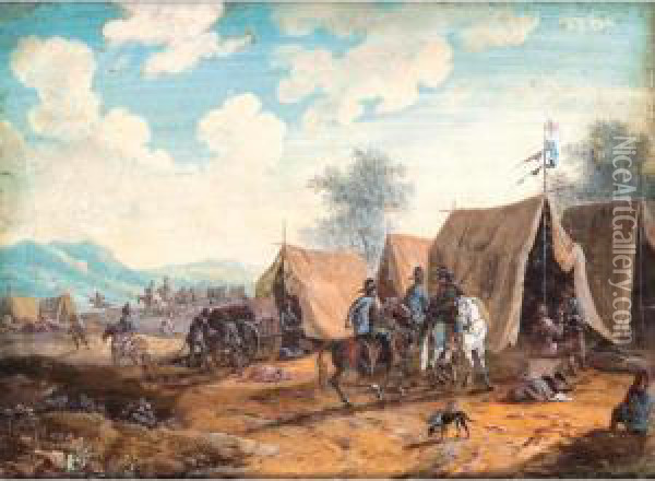 A Pair Of Views Of Military Encampments Oil Painting - Louis Nicolael van Blarenberghe