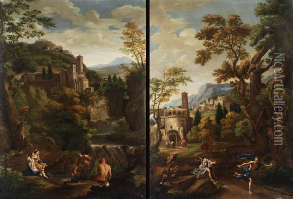 Trevisanilatona Trasforma I Contadini In Ranescena Mitologica Oil Painting - Pieter van Bloemen