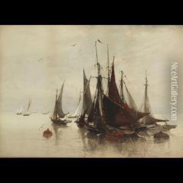 Fishing Boats At Moor Oil Painting - Clara Montalba