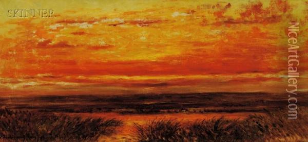 Sunset, Possibly A Nantucket Landscape Oil Painting - William Ferdinand Macy
