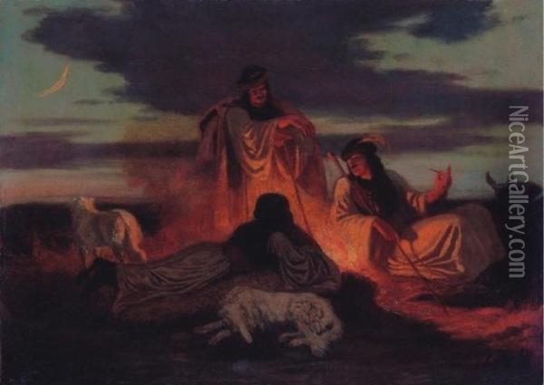 Shepherds By The Fire Oil Painting - Karoly Lotz