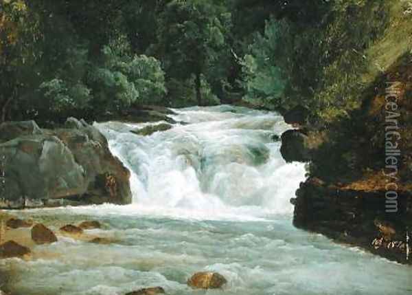 A Waterfall in Upper Bavaria 1830 Oil Painting - Christian Morgenstern