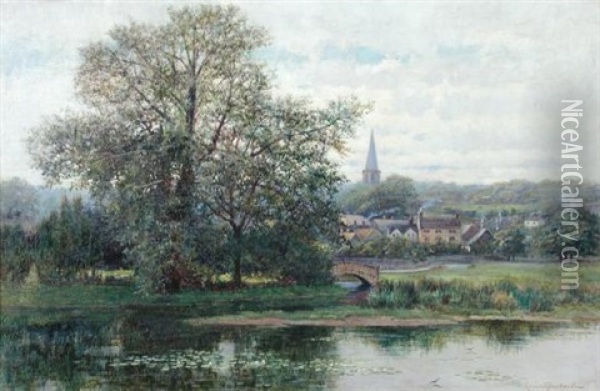 Haddon Meadows And Bakewell Church, Derbyshire Oil Painting - Robert Ward Van Boskerck