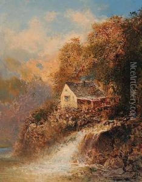 Water Mill Oil Painting - Otto Reinhard Jacobi