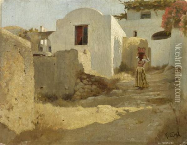 View Of A Mediterranean Village Oil Painting - Conrad Grob