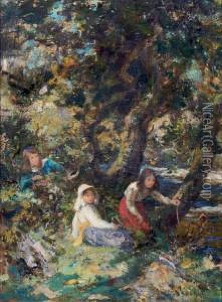 Three Girls Oil Painting - William Stewart MacGeorge