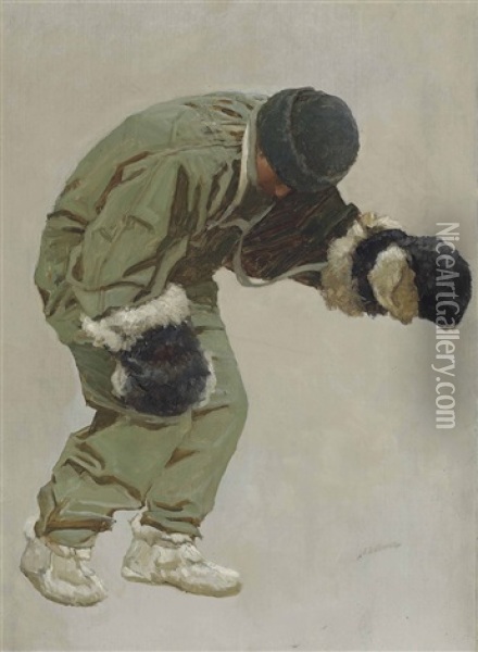 A Very Gallant Gentleman (captain L.e.g. Oates Walking Out To His Death In The Blizzard, On Captain Scott's Return Journey From The South Pole, March 1912) Oil Painting - John Charles Dollman