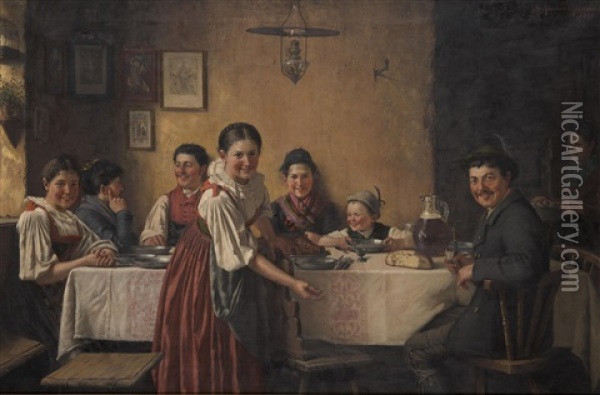 At The Table Oil Painting - Theodor Kleehaas