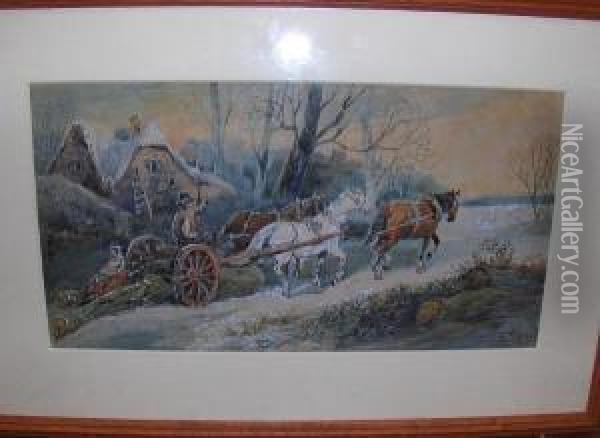 Horse Drawn Wagon By A Cottage Oil Painting - Harden Sidney Melville