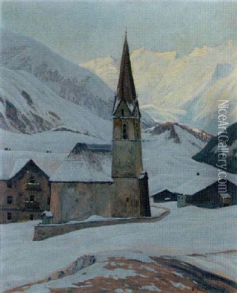 Bergkirche Im Winter Oil Painting - Leopold Scheiring