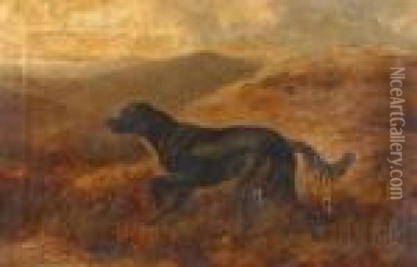 Black Retriever In A Landscape Oil Painting - Byron Webb