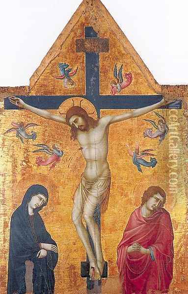 Crucifixion with the Virgin and St John the Evangelist 1330-35 Oil Painting - Ugolino Di Nerio (Da Siena)