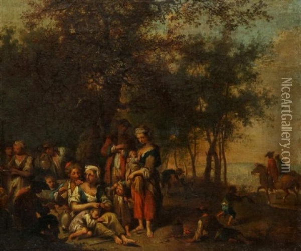 Ruhende Landbevolkerung, Auf Dem Weg (+ Another; Pair) Oil Painting - Johann Conrad Seekatz