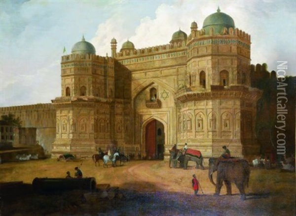 The Delhi Gate Of The Fort At Agra Oil Painting - Thomas Daniell