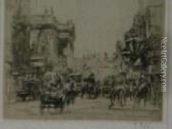 An Etching Of A Bustling London Street Oil Painting - William Walcot