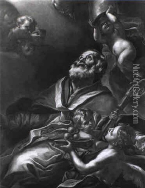 San Nicola Da Bari E Angeli Oil Painting - Giovanni Battista Beinaschi