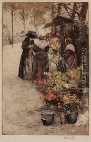 Wiener Blumenverkauferinnen Oil Painting - Ferdinand Schmutzer