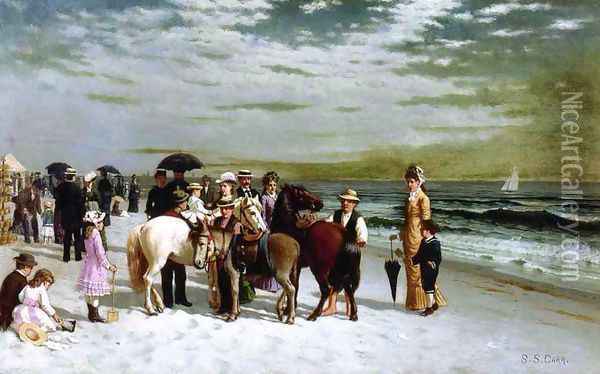 On the Beach at Coney Island Oil Painting - Samuel S. Carr