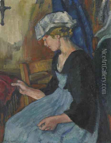 Jeune fille au foulard rouge Oil Painting - Marguerite Gilliard