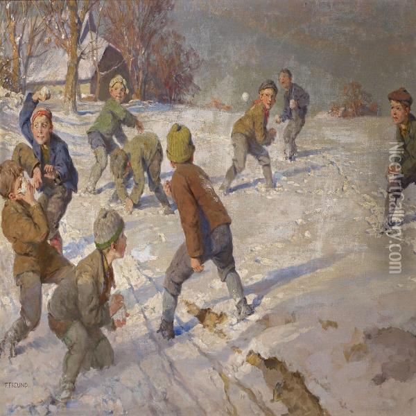 Snowball Fight Oil Painting - Fritz Freund