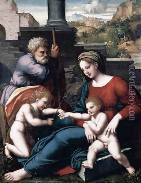 The Holy Family with the Infant St John Oil Painting - Leonardo Da Pistoia
