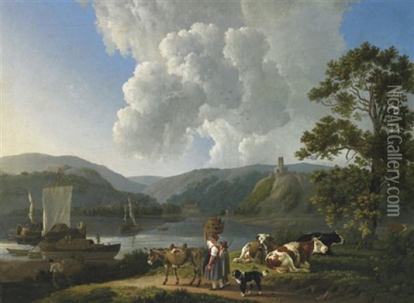 Flusslandschaft Mit Hirten Und Vieh Oil Painting - Leendert de Koningh