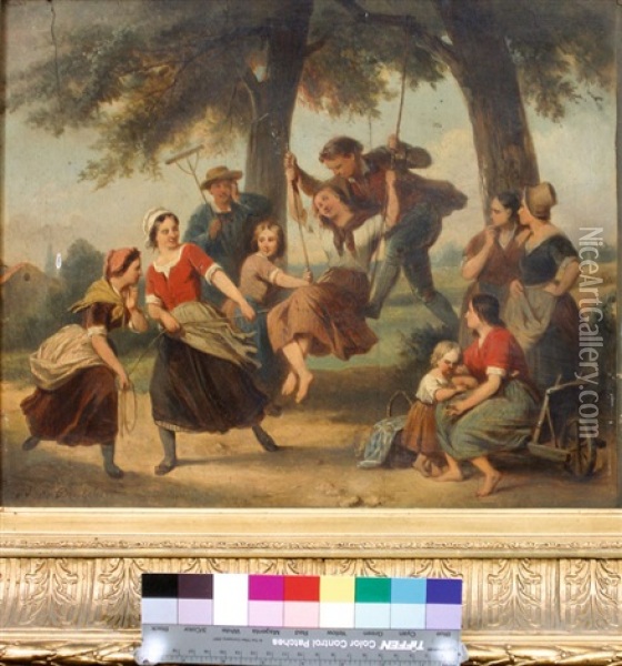 La Partie De Balancoire Dans La Campagne Oil Painting - Ferdinand de Braekeleer the Elder