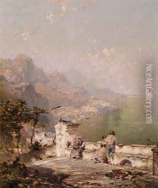 Amalfi, The Gulf Of Salerno Oil Painting - Franz Richard Unterberger