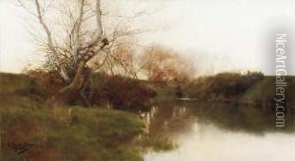 A River Landscape At Dusk Oil Painting - Emilio Sanchez-Perrier
