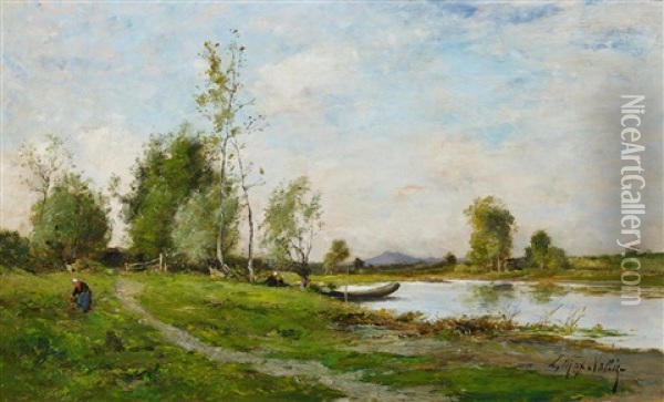 Flusslandschaft Bei Barbizon Oil Painting - Etienne Maxime Vallee