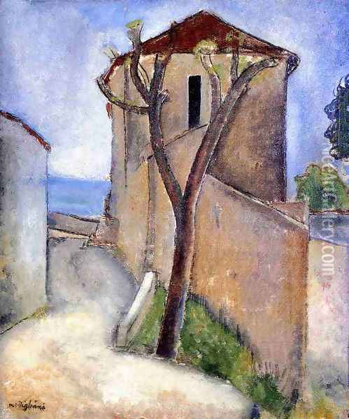 Tree and Houses Oil Painting - Amedeo Modigliani