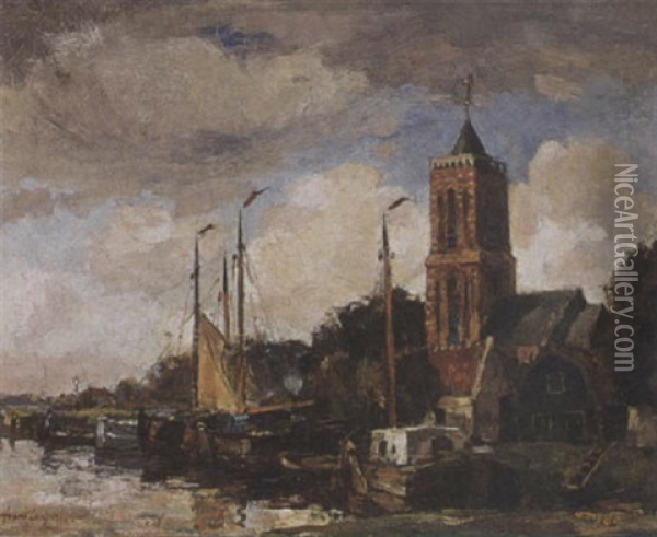 Harbour Scene Oil Painting - Frans Langeveld