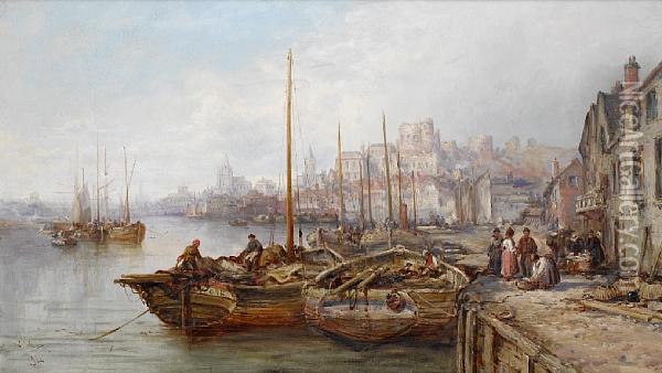 Inside The Old Harbour At Peel Oil Painting - William Edward Webb