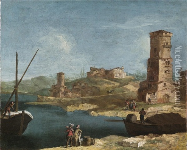 Kustenlandschaft Mit Einem Turm Und Figuren Oil Painting - Francesco Albotto