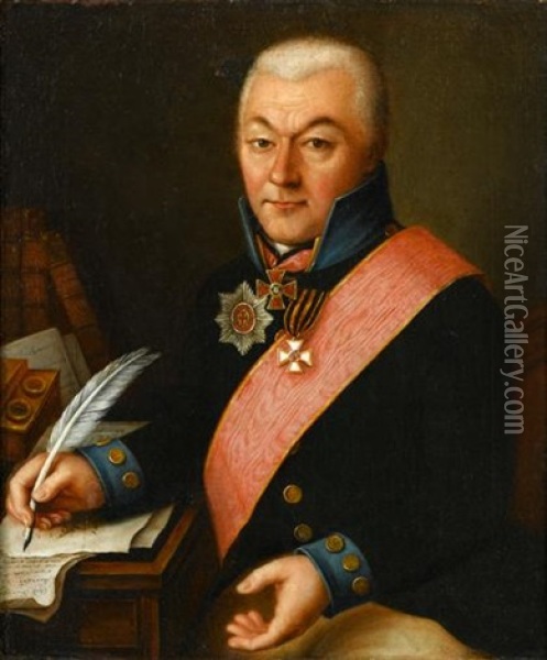 Portrait Of Count Grigory Grigoryevich Orlov Oil Painting - Dimitri Gregoriovitch Levitsky