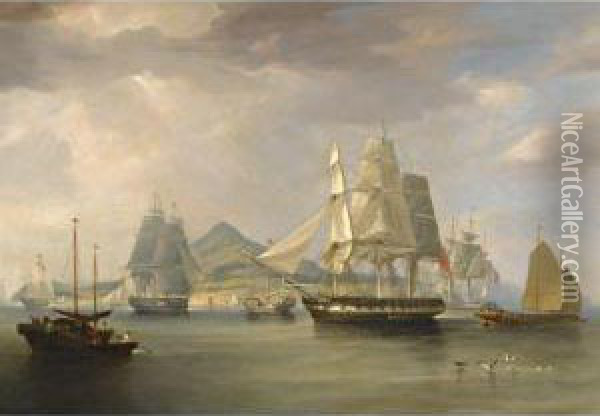 The Opium Ships At Lintin, China Oil Painting - William Huggins