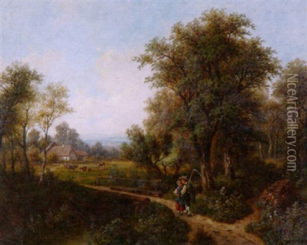 Landschaft Bei Wien - Figurenstaffage Oil Painting - Josef Burgaritzky