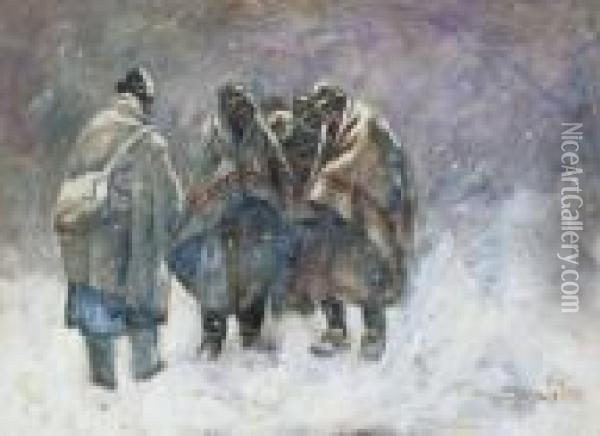 Winter Oil Painting - Bela Ivanyi Grunwald