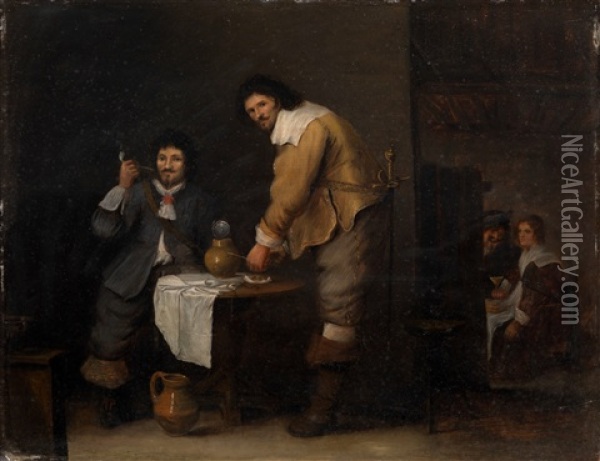 Smoking And Drinking Men In An Inn Oil Painting - Joos van Craesbeeck