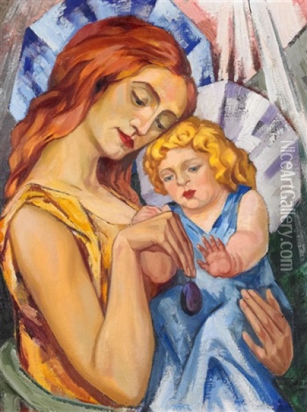 Madonna Mit Christuskind Und Pflaume Oil Painting - Hans Thuar