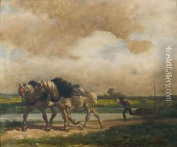 Le Chemin De Halage Oil Painting - Charles Emile Jacques