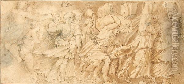 A Procession Oil Painting - Polidoro Da Caravaggio (Caldara)