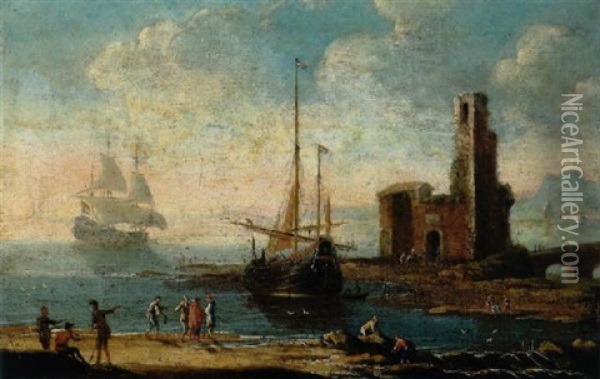 Imbarcazione In Un Porto Adriatico Oil Painting - Giacomo Guardi