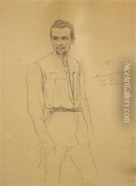 A Study Of A Standing Man Oil Painting - Il Ia Efimovich Repin