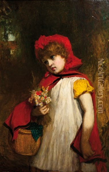 Little Girl In Red Cape Oil Painting - John Burr
