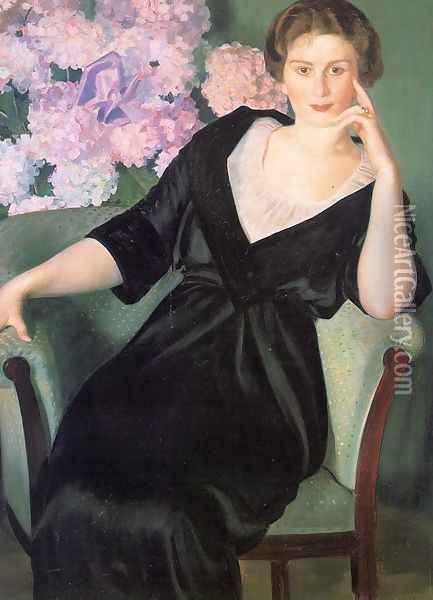 Portrait of Renee Notgaft 1914 Oil Painting - Boris Kustodiev