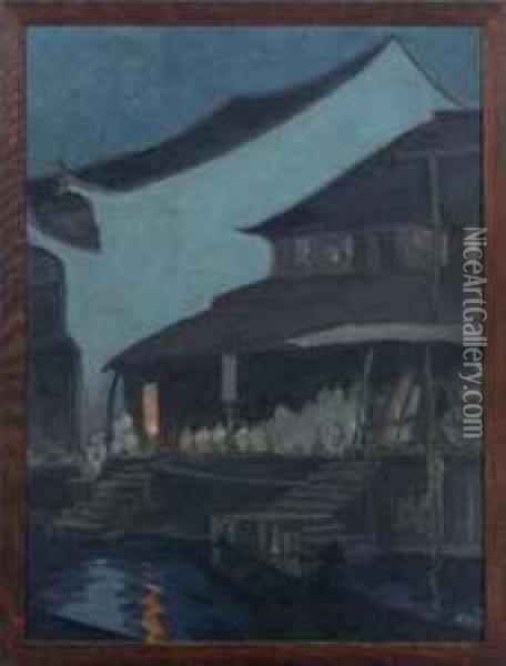 An Indonesian Village Scene By Night Oil Painting - Harold Speakman