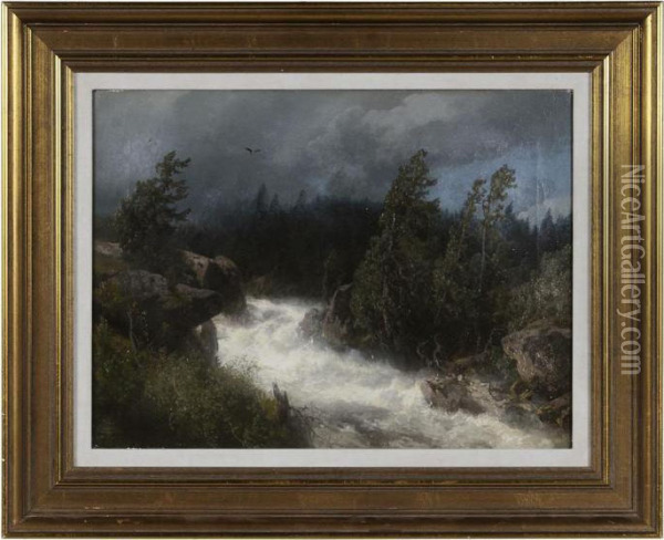 Raging River Landscape Oil Painting - Herman Herzog