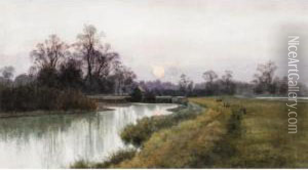 Moonlit River Scene Oil Painting - William Fraser Garden